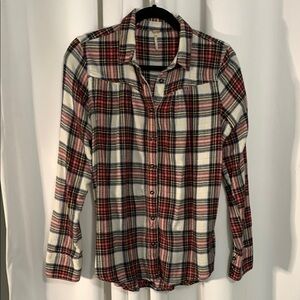 Free People Red and White Button Down Shirt with Notched Collar